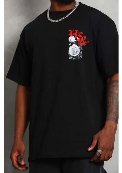 Unisex Oversize Baskılı Bisiklet Yaka T-Shirt - Siyah fiyatları