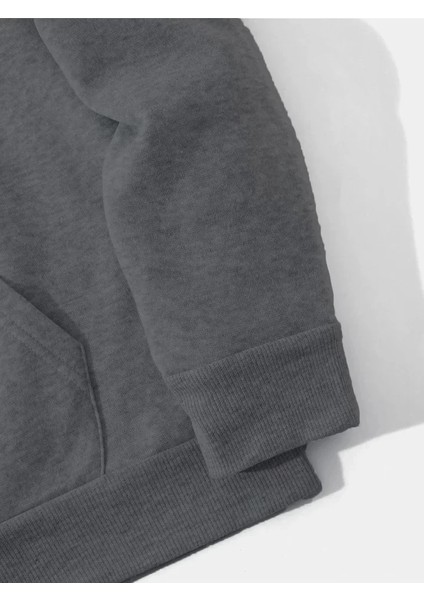 Erkek Düz Kapüşonlu Sweat - Füme fırsatları