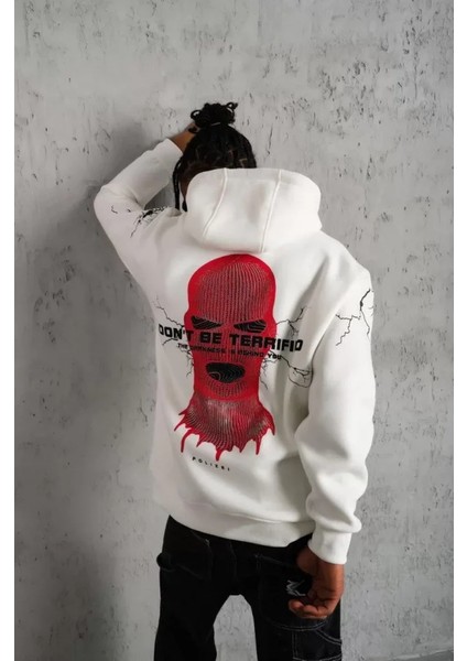 Erkek Maske Baskılı Kapüşonlu Sweat - Beyaz fırsatları