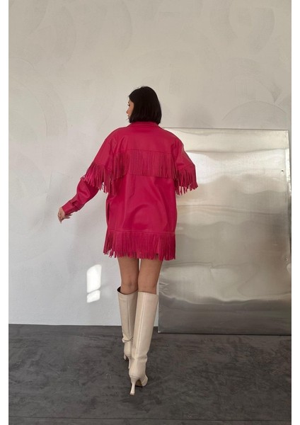 Fuşya Püsküllü Deri Gömlek modelleri