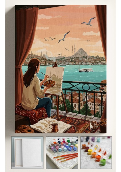 Sayılarla Boyama Seti Kasnaklı Boyalar ve Fırçalar Dahil 40X5CM Istanbul Çizim