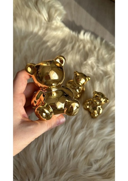 2 Li Gold Ayıcık Biblo Sunumluk Sevimli Pandalar Biblo