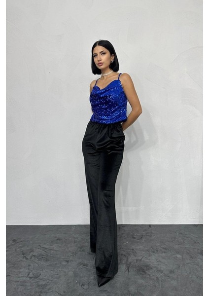 Saks Askılı Degaje Bluz