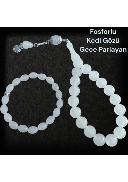 Kedi Gözü Efe Boy Tesbih - Kedi Gözü Bileklik - (Gece Parlayan Taş)