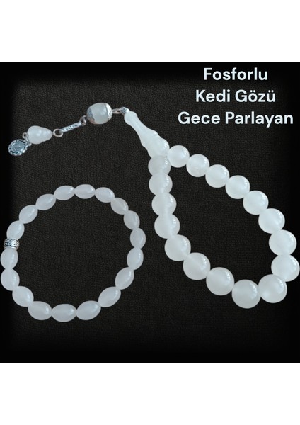 Kedi Gözü Efe Boy Tesbih - Kedi Gözü Bileklik - (Gece Parlayan Taş)