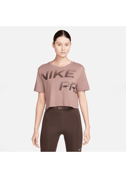 Pro Dri-Fit Graphics Cropped Training Short-Sleeve Kahverengi Kadın T-Shirt