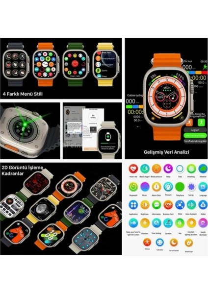 HK8PROMAX Amoled Multi Foksiyonel 100DEN Fazla Özellik 49MM Titanyum Kasa 2 Kordonlu