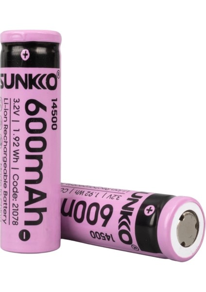 Sunkko Ifr 3.2 Volt 600 Mah 14500 Şarj Edilebilir Pil (Tekli) (4887)