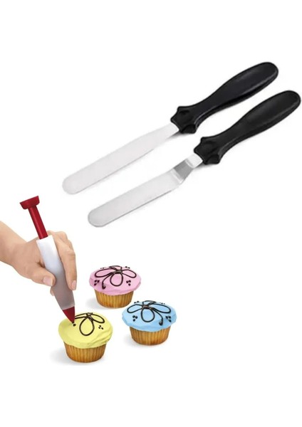 Pasta Dekor Kalemi ve Metal Pasta Spatulası 2li Pasta Süsleme Seti Pasta Sıvama Tarağı Bıçağı