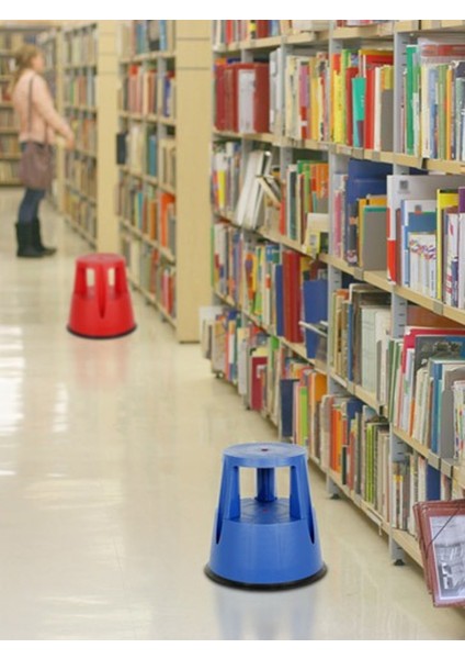 - Tekerlekli Mavi Tabure Kaydırmaz Devrilmez - 2 Basamaklı Plastik Kaymaz Yuvarlak Tabure - Tekerli Plastik Tabure