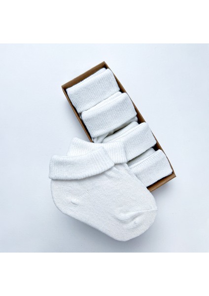 Organik Pamuk Dokuma Desensiz Kıvrık Kız Erkek Yenidoğan Bebek ve Çocuk Çorabı 5li Set