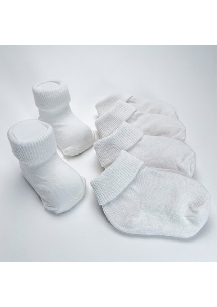 Organik Pamuk Dokuma Desensiz Kıvrık Kız Erkek Yenidoğan Bebek ve Çocuk Çorabı 5li Set