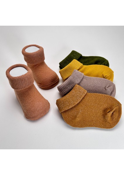 Organik Pamuk Dokuma Desensiz Kıvrık Kız Erkek Yenidoğan Bebek ve Çocuk Çorabı 5li Set fiyatları