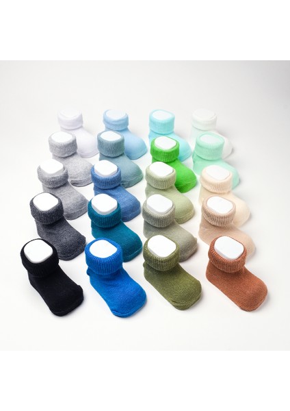 Organik Pamuk Dokuma Desensiz Kıvrık Kız Erkek Yenidoğan Bebek ve Çocuk Çorabı 5li Set fırsatları