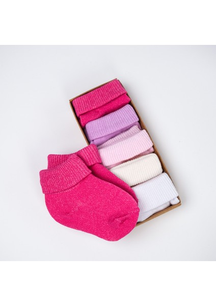 Organik Pamuk Dokuma Desensiz Kıvrık Kız Erkek Yenidoğan Bebek ve Çocuk Çorabı 5li Set