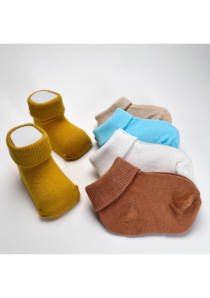 Organik Pamuk Dokuma Desensiz Kıvrık Kız Erkek Yenidoğan Bebek ve Çocuk Çorabı 5li Set fiyatları