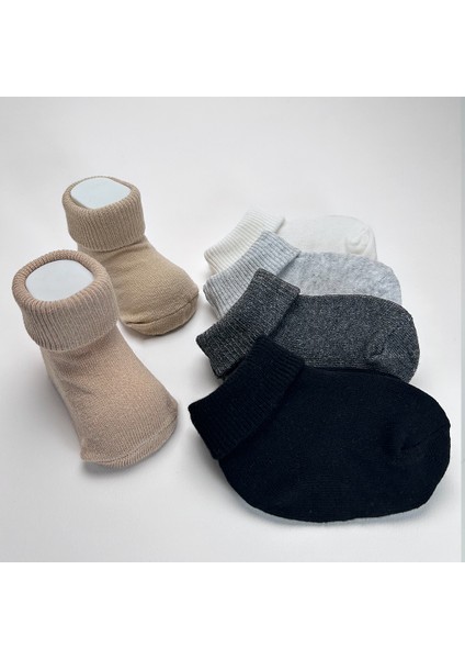 Organik Pamuk Dokuma Desensiz Kıvrık Kız Erkek Yenidoğan Bebek ve Çocuk Çorabı 5li Set fiyatları