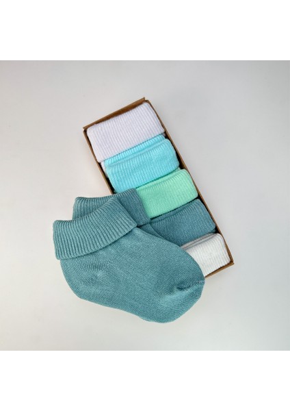 Organik Pamuk Dokuma Desensiz Kıvrık Kız Erkek Yenidoğan Bebek ve Çocuk Çorabı 5li Set