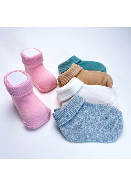 Organik Pamuk Dokuma Desensiz Kıvrık Kız Erkek Yenidoğan Bebek ve Çocuk Çorabı 5li Set fiyatları