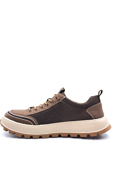 G25Y514 Hafif Tasarım Lastik Bağcıklı Fileli Erkek Kahverengi Kanvas Sneaker Spor Ayakkabı