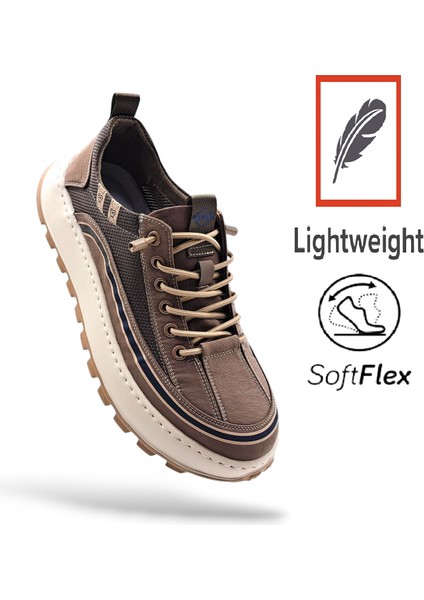 G25Y514 Hafif Tasarım Lastik Bağcıklı Fileli Erkek Kahverengi Kanvas Sneaker Spor Ayakkabı