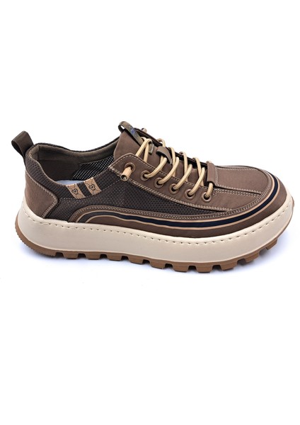 G25Y514 Hafif Tasarım Lastik Bağcıklı Fileli Erkek Kahverengi Kanvas Sneaker Spor Ayakkabı