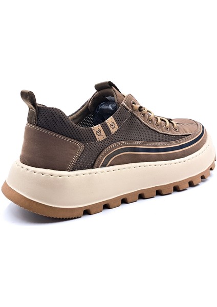 G25Y514 Hafif Tasarım Lastik Bağcıklı Fileli Erkek Kahverengi Kanvas Sneaker Spor Ayakkabı