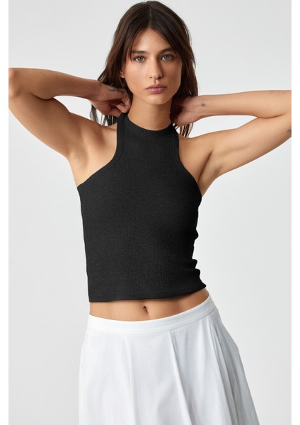 Jroksy Kadın Slim Halter Yaka Kolsuz Siyah Atlet