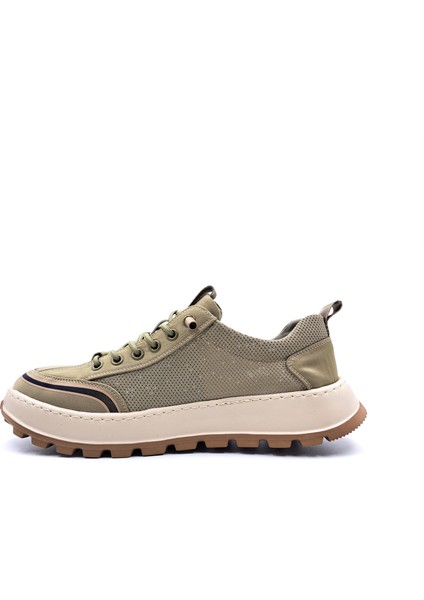 G25Y514 Hafif Tasarım Lastik Bağcıklı Fileli Erkek Haki Yeşil Kanvas Sneaker Spor Ayakkabı