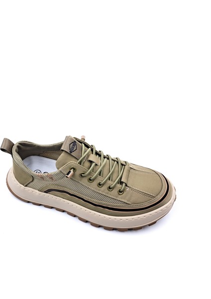 G25Y514 Hafif Tasarım Lastik Bağcıklı Fileli Erkek Haki Yeşil Kanvas Sneaker Spor Ayakkabı