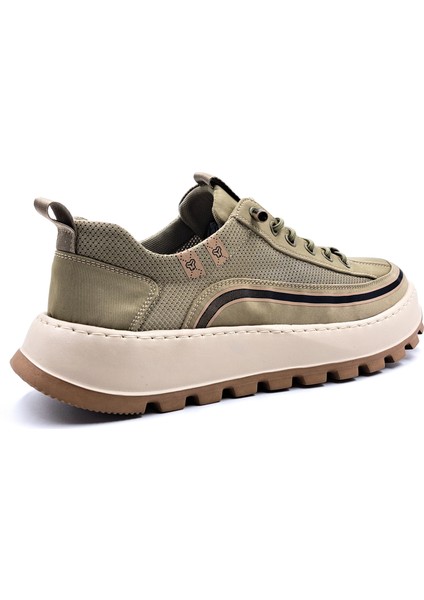 G25Y514 Hafif Tasarım Lastik Bağcıklı Fileli Erkek Haki Yeşil Kanvas Sneaker Spor Ayakkabı
