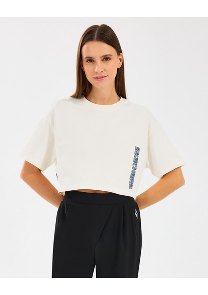 W Crop Fit Graphic Tee T-Shirt Kadın Off White Tshirt S2510145-102 fiyatları