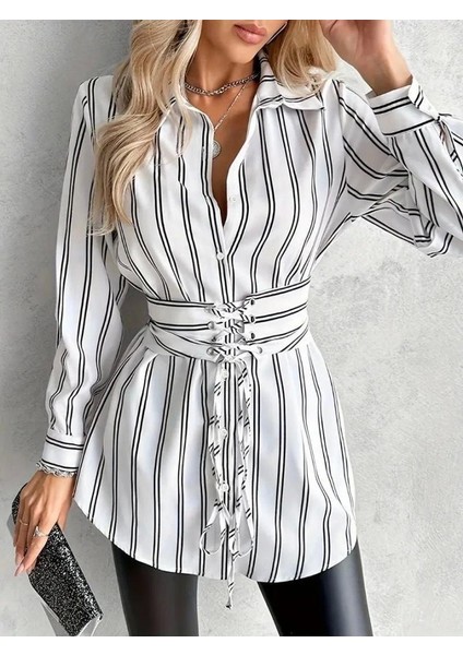 Kadın Kemer Detaylı Pamuk Polyester Gömlek Elbise