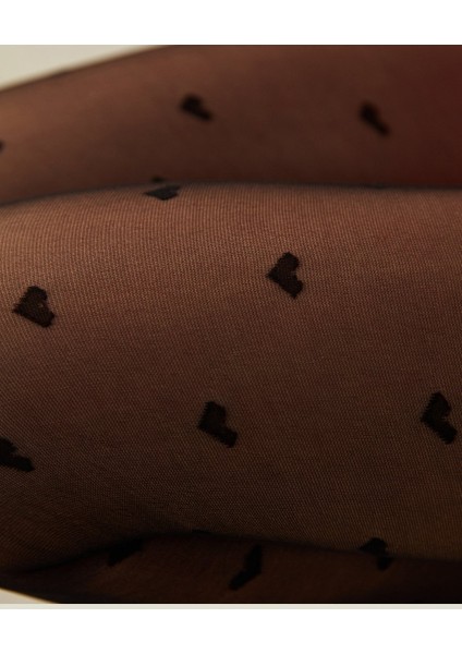 Mini Hearts 20 Den Siyah Kalp Desenli Ince Külotlu Çorap modelleri