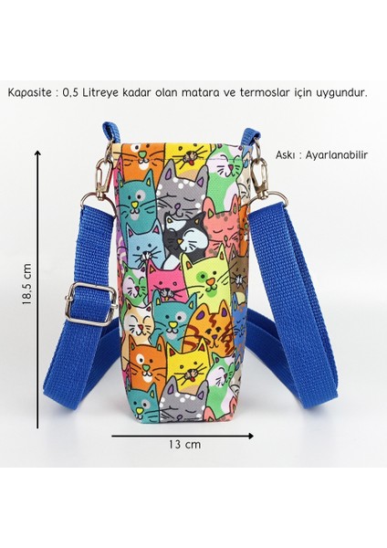 El Yapımı Sevimli Kediler Temalı Matara/termos Kılıfı (0.5 Litre)