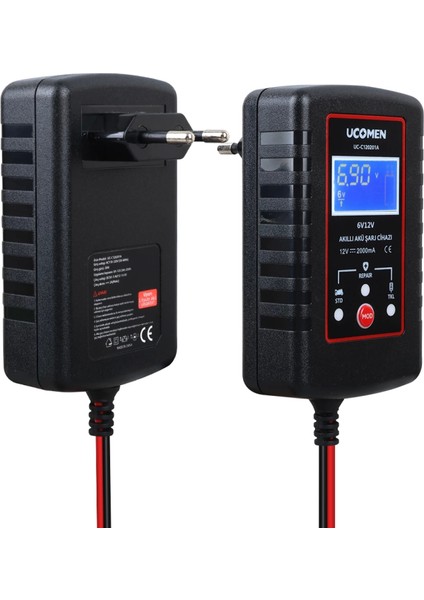 Siyah 6/12V 2A LED Göstergeli Akü Şarj Cihazı UC-C120201A (4887)