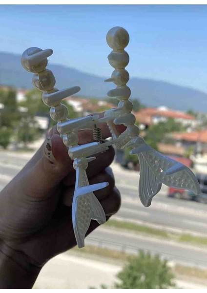 Krem Renk Incili Büyük Boy Balık Figürlü Mandal Toka