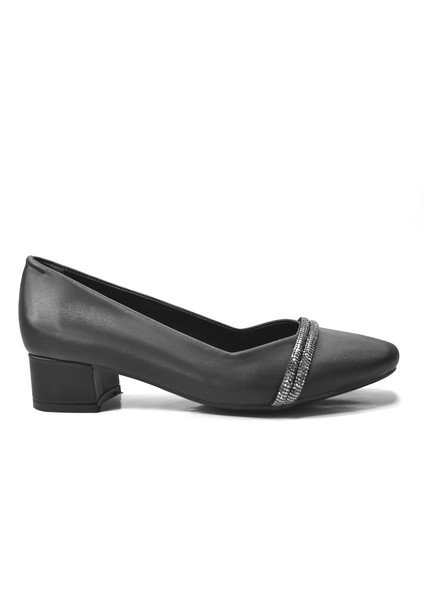 18.017 Siyah Taşlı Kısa Kalın Topuklu Abiye Kadın Ayakkabı