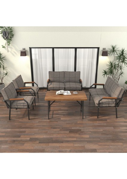 Hayal Serisi Modern Balkon, Bahçe, Cafe - Metal Kanepe Koltuk Takımı 2+2+1+1 -70 x 110 Masalı - Cappucino fiyatları