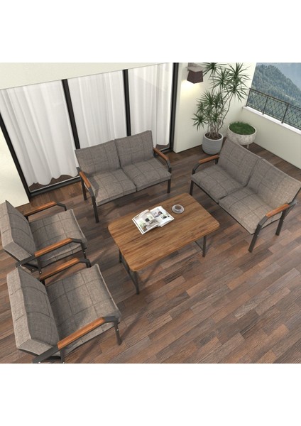Hayal Serisi Modern Balkon, Bahçe, Cafe - Metal Kanepe Koltuk Takımı 2+2+1+1 -70 x 110 Masalı - Cappucino modelleri