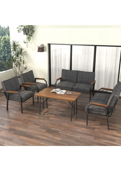 Hayal Serisi Modern Balkon, Bahçe, Cafe - Metal Kanepe Koltuk Takımı 2+2+1+1 -70 x 110 Masalı - Koyu Gri