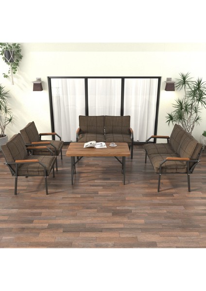 Hayal Serisi Modern Balkon, Bahçe, Cafe - Metal Kanepe Koltuk Takımı 2+2+1+1 -70 x 110 Masalı - Kahverengi fiyatları