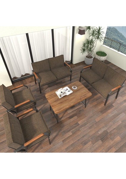 Hayal Serisi Modern Balkon, Bahçe, Cafe - Metal Kanepe Koltuk Takımı 2+2+1+1 -70 x 110 Masalı - Kahverengi modelleri