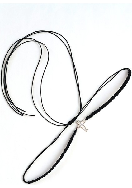 925 Ayar Gümüş Işıltılı Örme Siyah Haç Ip Tasarım Kadın Choker Kolye Doğum Günü Hediye fiyatları
