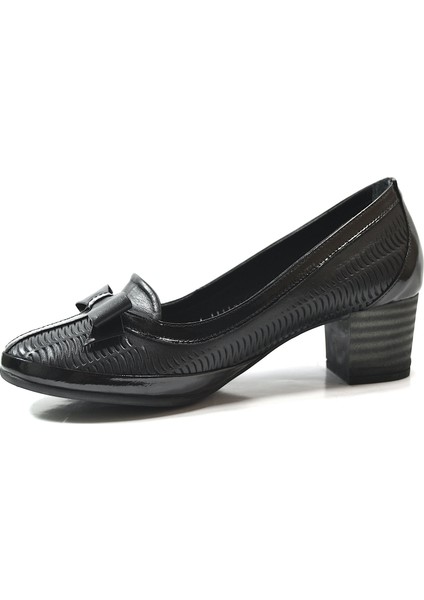 8333 Hakiki Deri Siyah Anatomik Kısa Kalın Topuklu Kadın Ayakkabı modelleri