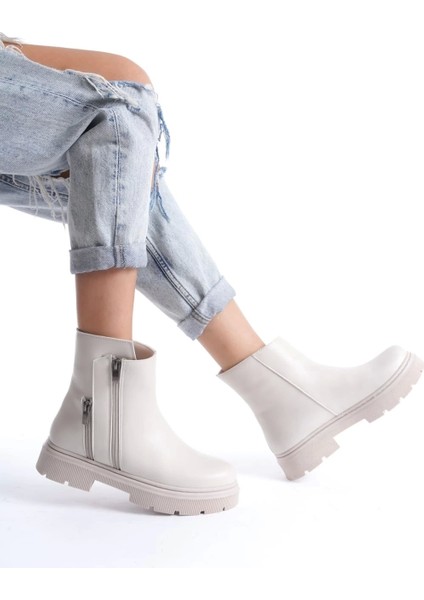 Menta Bej Cilt Fermuar Aksesuarlı Bot fiyatları