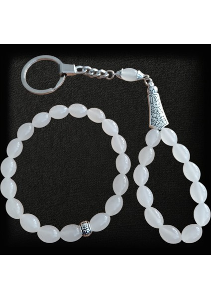 Kedi Gözü Bileklik - Kedi Gözü Anahtarlık (Gece Parlayan Taş) Özel Tasarım Hediye Seti