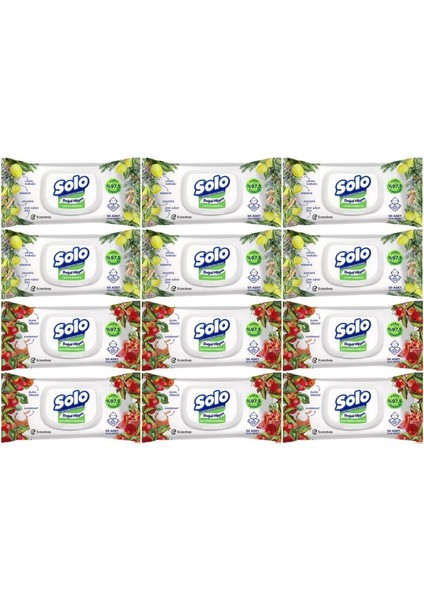 Islak Havlu Mendil 50 Yaprak Limon & Biberiye-Elma Sirkesi & Karbonat (12 Li Karma Set)