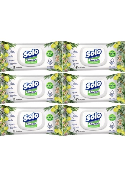 Islak Havlu Mendil 50 Yaprak Limon & Biberiye (6 Lı Set) (2pk*3) 300 Yaprak