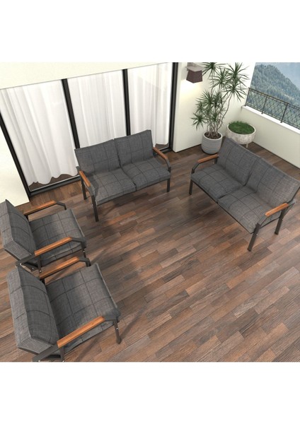 Hayal Serisi Modern Balkon, Bahçe, Cafe - Metal Kanepe Koltuk Takımı 2+2+1+1 - Koyu Gri